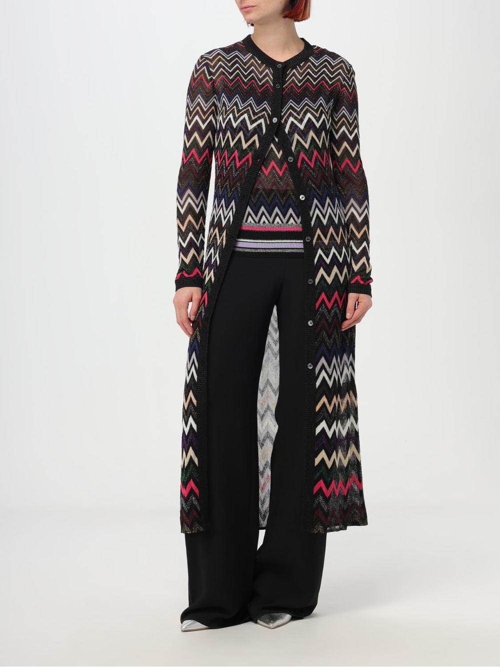 Missoni Multicolor Zigzag Long Knit Cardigan Black